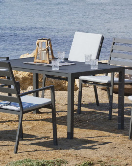 Set Table TURILLA 150 + 6 chaises TURILLA 3 Anthracite avec coussins complet gris clair