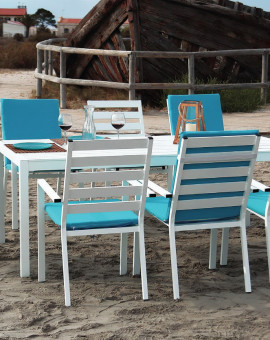 Set Table TURILLA 200 + 8 fauteuils TURILLA 3 Blanc avec coussins complet Turquoise