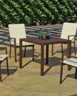 Set Table TURILLA 90 + 4 chaises TURILLA 3 Bronze avec coussins complet Ecru