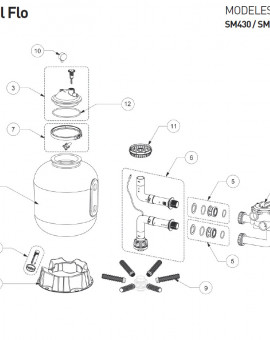 Ensemble couvercle complet avec joint pour filtre CRISTAL FLO - Num3