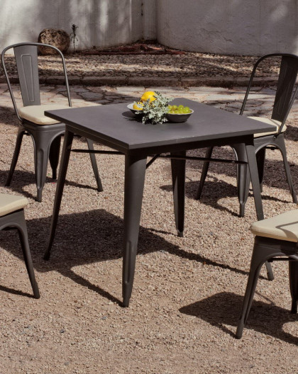 Salon de jardin industriel CUBANA table carrée 80 + 4 chaises