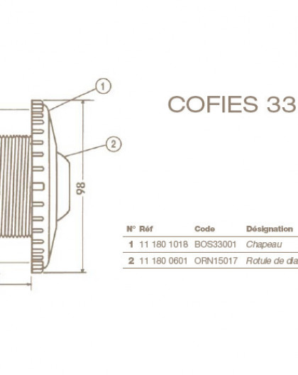 Rotule Ø 22 mm Refoulement COFIES 3304 - 3310 - 3312 et 3315