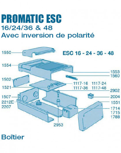 Electrolyseur Promatic ESC inversion de polarité 16 - 24 - 36 - 48 - Boitier - Num 1116-24 - Carte électronique ESC24