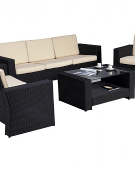 Ensemble sofa 6 places Noir et Ecru