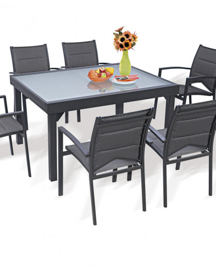 Ensemble Modulo 6 Table + 6 fauteuils Gris