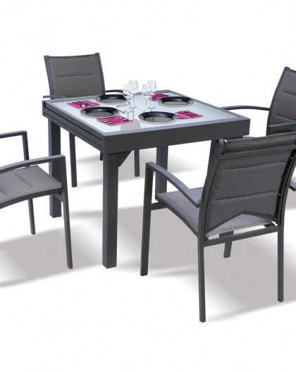 Ensemble Modulo 4 Table + 4 fauteuils Gris