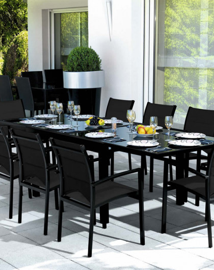 Ensemble Modulo 10 Table + 10 fauteuils Noir