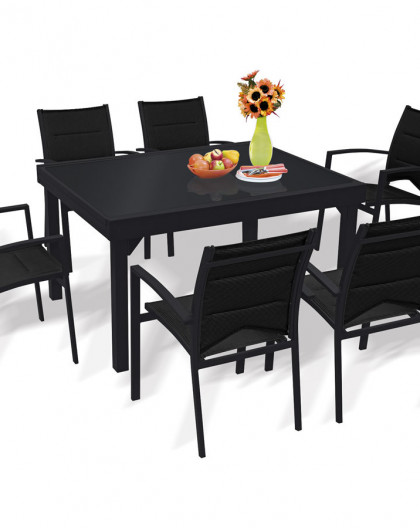 Ensemble Modulo 6 Table + 6 fauteuils Noir