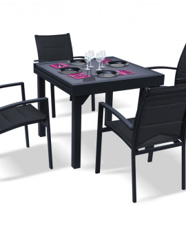 Ensemble Modulo 4 Table + 4 fauteuils Noir