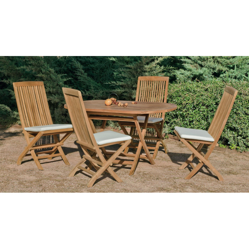 achat vente Salon de jardin Bois TECK Table 140cm + 4 chaises  HEVEA