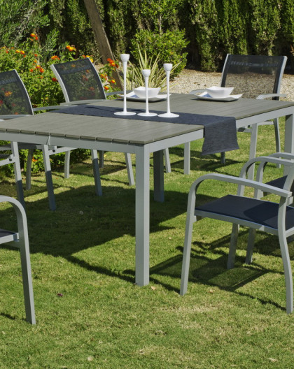 Salon de Jardin Aluminium Gris Clair Table 180x100cm 8 places