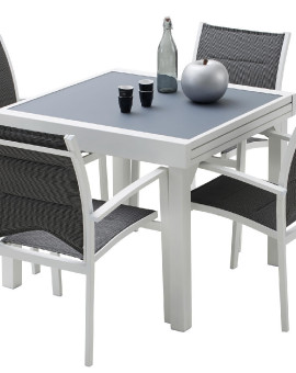 Ensemble table et chaises-fauteuils Modulo 4 place(s) Blanc - Gris Perle