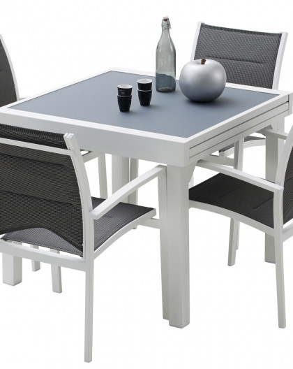 Ensemble table et chaises-fauteuils Modulo 4 place(s) Blanc - Gris Perle