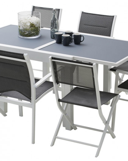 Ensemble table et chaises-fauteuils Modulo 4 à 8 place(s) Blanc - Gris Perle