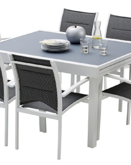 Ensemble table et chaises-fauteuils Modulo 6 place(s) Blanc - Gris Perle