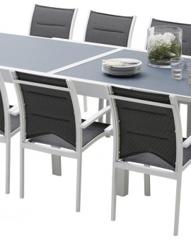 Ensemble table et chaises-fauteuils Modulo 6 à 10 place(s) Blanc - Gris Perle