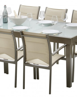 Ensemble table et chaises-fauteuils Modulo 8 place(s) Taupe