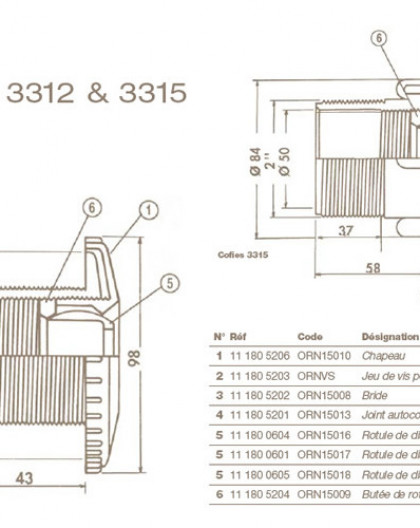 Rotule Ø 8 mm Refoulement COFIES 3312 et 3315