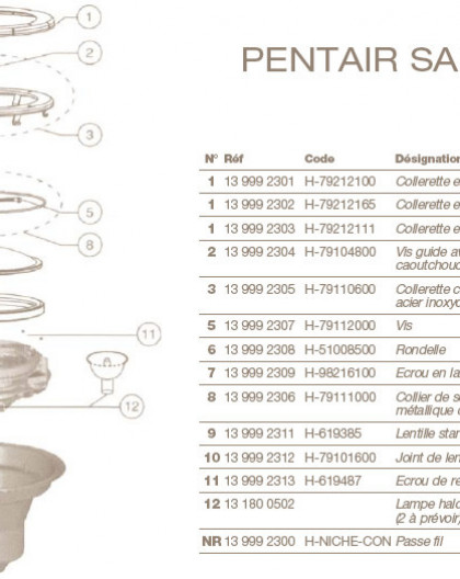 Collerette en Plastique Blanc pour Projecteur PENTAIR SAM