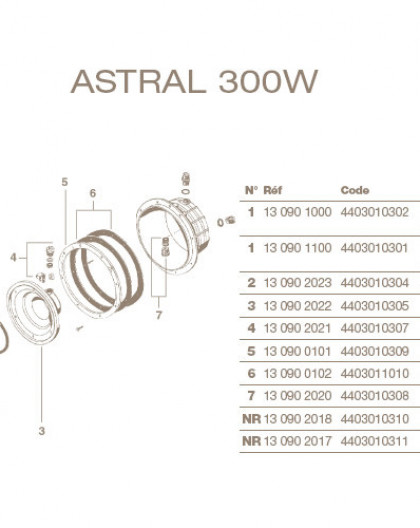 Collerette de Projecteur Chromée ASTRAL Standard 300W, avec Bride et Vis, 4403010301