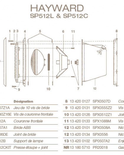 Jeu de Vis de Bride pour Projecteur HAYWARD SP512