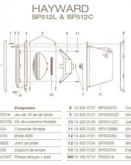 Presse Etoupe + Joint pour Projecteur HAYWARD SP512