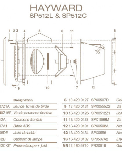 Joint Torique de Lampe pour Projecteur HAYWARD SP512