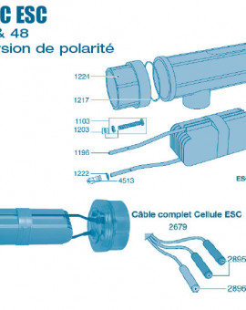 Electrolyseur Promatic ESC inversion de polarité 16 - 24 - 36 - 48 - Cellule - Num 1273 - Adaptateur complet avec prise de terre