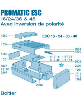 Electrolyseur Promatic ESC inversion de polarité 16 - 24 - 36 - 48 - Boitier - Num 1502 - Plaque couverture composants
