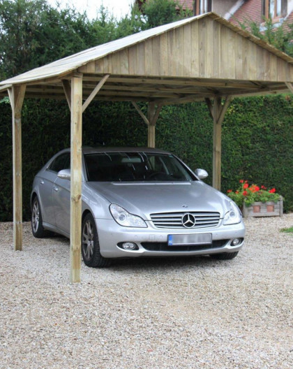 Carport Autoclavé 3x5m toit 2 pentes surface extérieure 15.00 m2