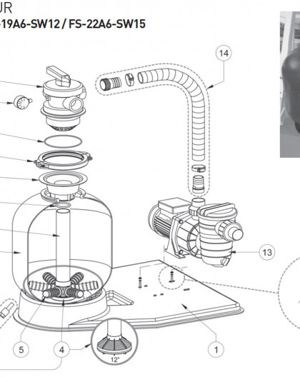 Tube central pour modèle FS-15A4-SW10 pour kit filtration sur platine AZUR - Num4